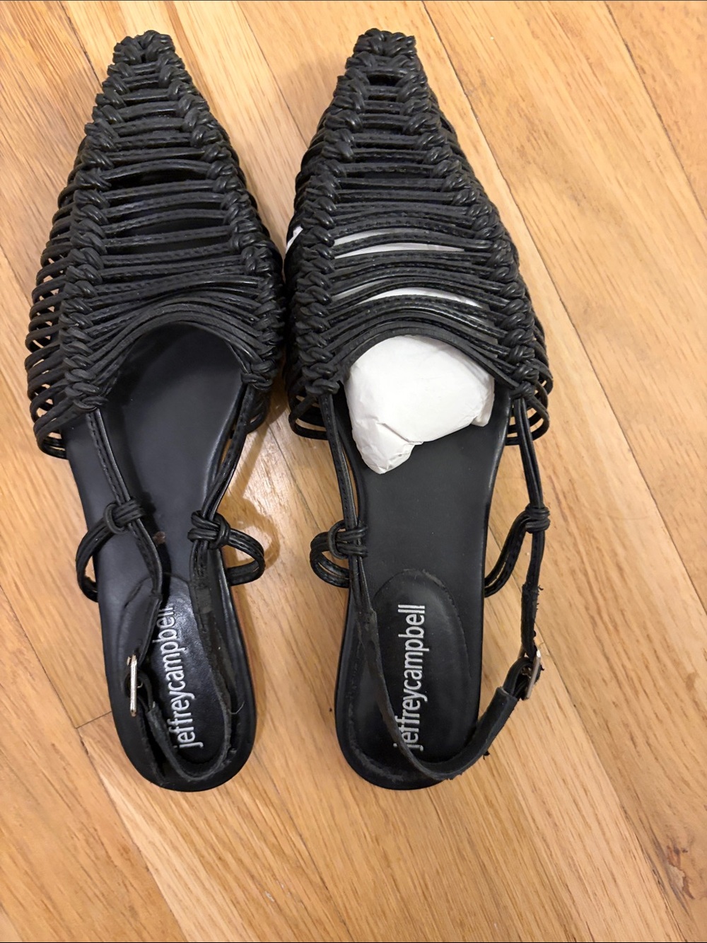 Jeffrey Campbell Black Woven Pointed Slingback Mules